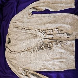 Eddie Bauer Gray Ruffled V Neck Cardigan